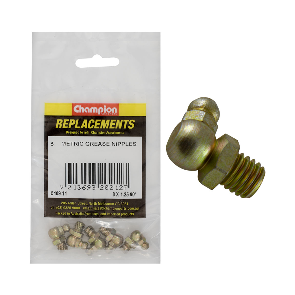 Grease Nipple, Champion, 90 Degree, 8.0 x 1.25mm - 5 Pack