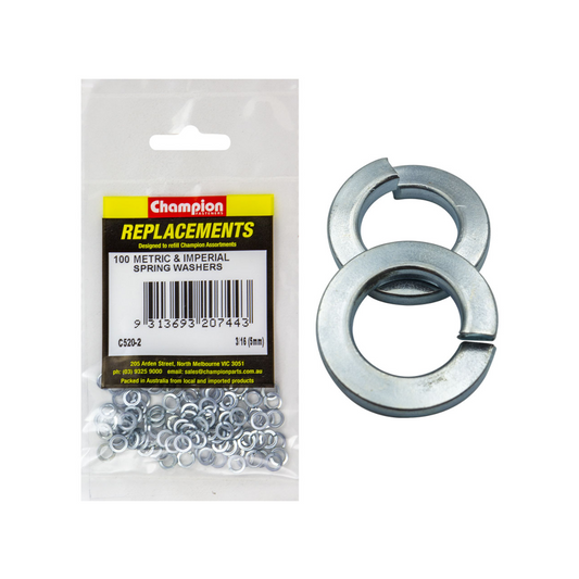 Spring Washers, Champion, Flat Section, 3/16"- 100 Pack