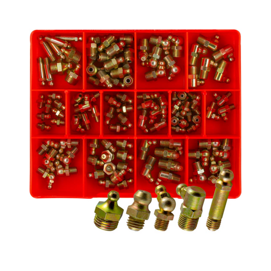 Grease Nipples Assortment Kit, Champion, Imperial (UNF, BSF, BSP & NPT), Straight & Angle, 15 Sizes - 113 Piece