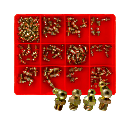 Grease Nipples Assortment Kit, Champion, Metric (Metric/Fine/Coarse), Straight & Angle, 12 Sizes - 105 Piece