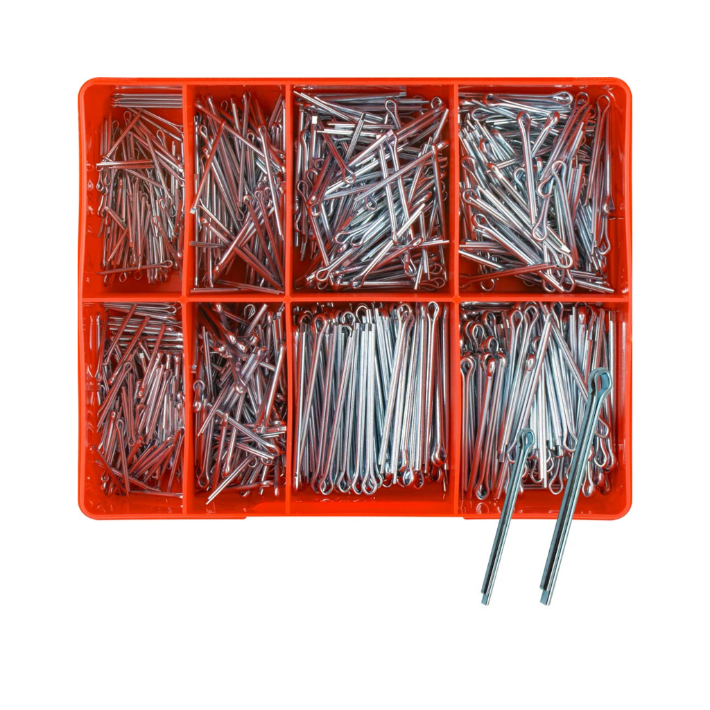 Split Pin (Cotter Pin) Assortment Kit, Champion, Zinc Plated, Metric & Imperial, 8 Sizes (1.6mm to 3.2mm & 7/64″) - 800 Piece