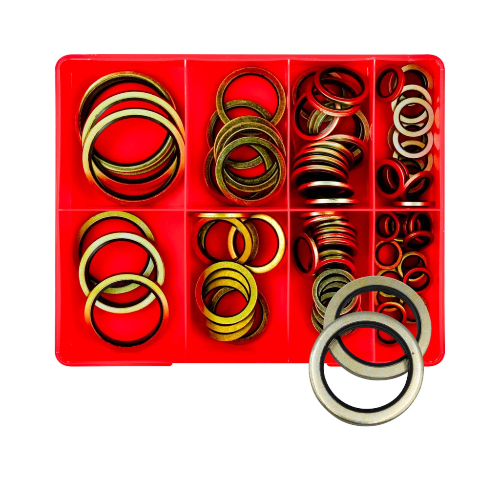 Dowty Washer (Bonded) Assortment Kit, Champion, Imperial BSP, 8 Sizes, (1/8" to 1"-1/4" ID) - 82 Piece