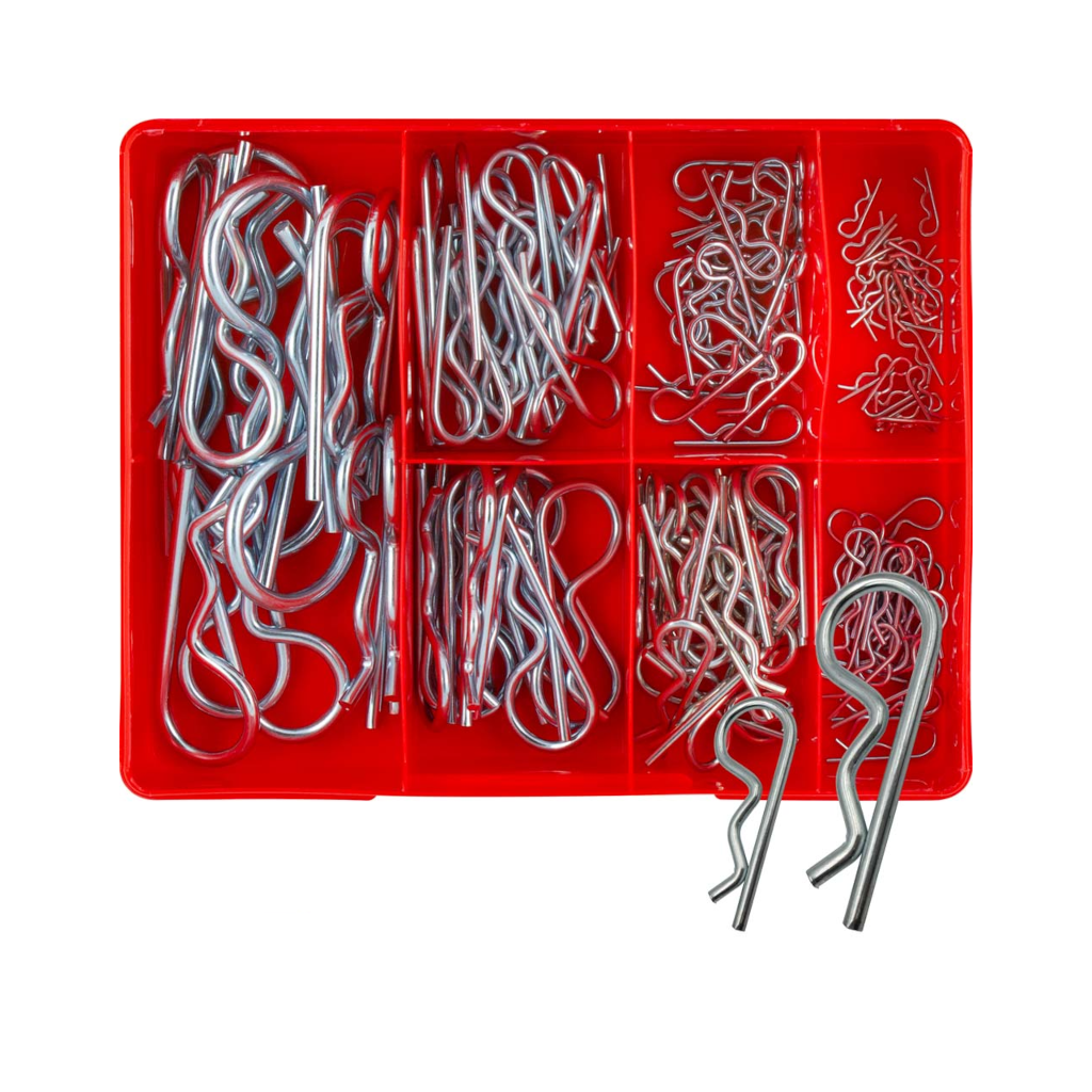 R Clip Assortment Kit, Champion, Imperial, Zinc Plated, 8 Sizes (1/8 to 1" Shaft Size) - 124 Piece