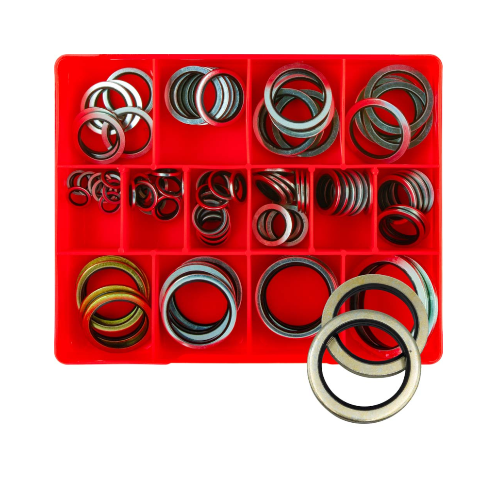 Dowty Washer (Bonded) Assortment Kit, Champion, Metric, 8 Sizes, (8.0mm to 42.0mm ID) - 91 Piece
