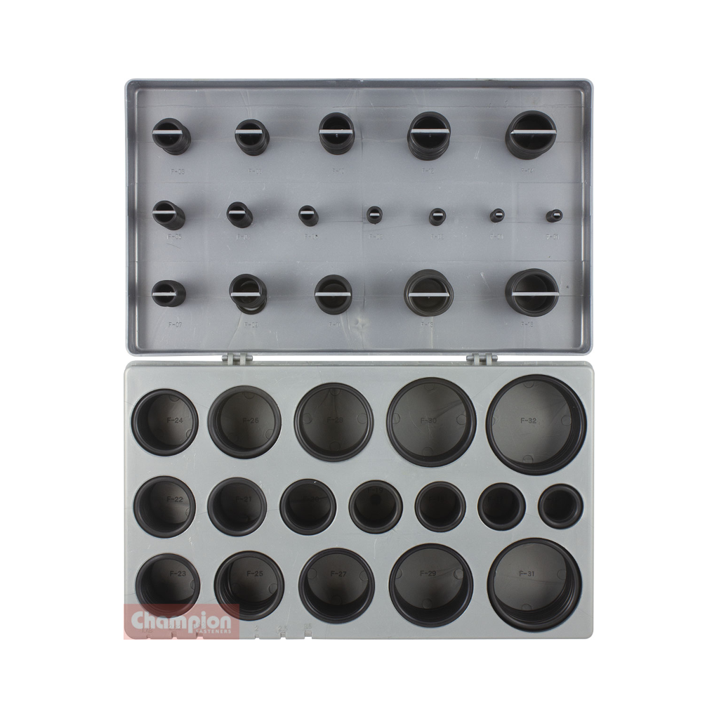 O Ring Assortment Kit, Champion, Metric, Nitrile, 70 Shore, 32 Sizes (3 to 50mm ID) - 408 Pieces