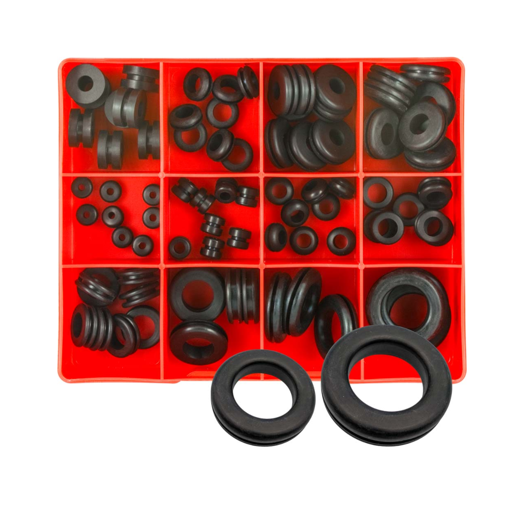 Electrical Wiring Grommet Assortment Kit, Metric, Rubber, 12 Sizes (3 to 23mm) - 83 Pieces
