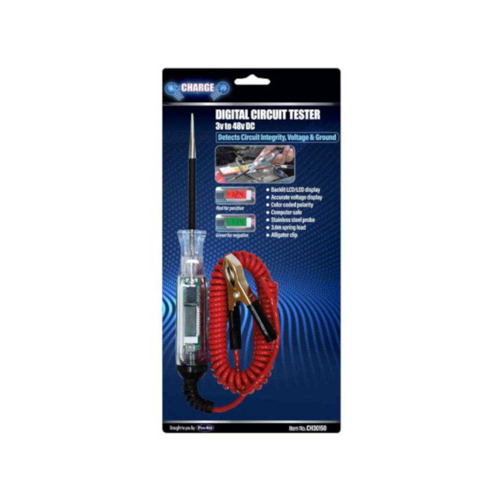Circuit Tester, Charge, Digital, LCD Display, Alligator Clip With 3.6m Wire, 220mm - Each