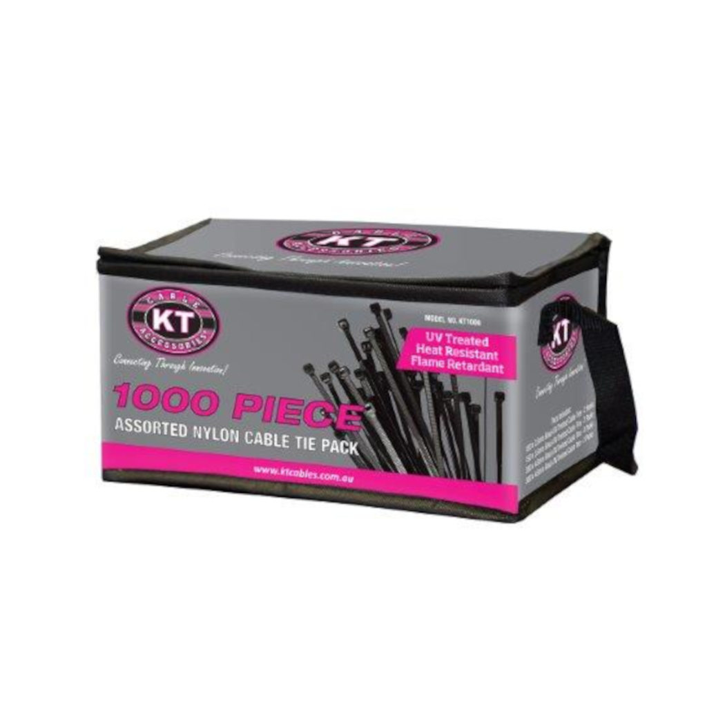 Cable Tie Assortment Pack, UV Tested Black Nylon, Heat Resistant, Assorted Sizes - 1000 Pack