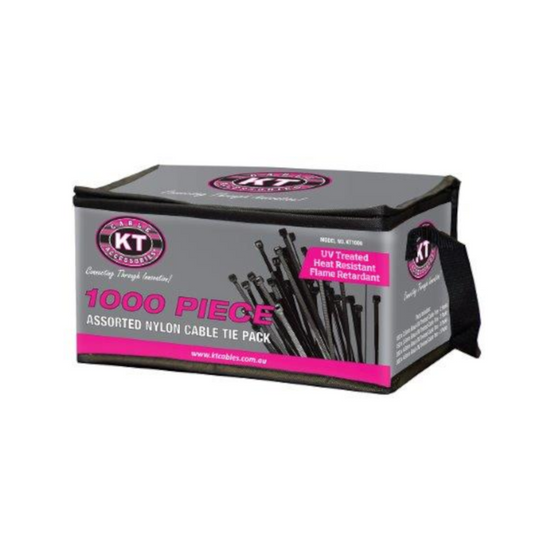 Cable Tie Assortment Pack, UV Tested Black Nylon, Heat Resistant, Assorted Sizes - 1000 Pack