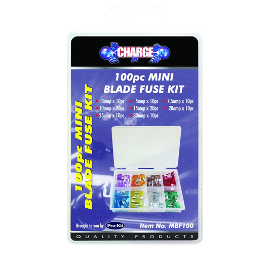 Fuse Assortment, Mini Blade, 3 to 30a, 10 x 10 Varieties - 100 Piece