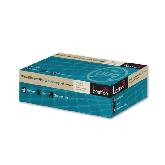 Safety Gloves, Nitrile Diamond Blue, Powder Free, Medium - 50 Pack
