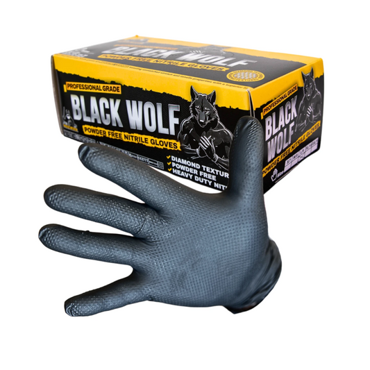 Gloves, Wolfchester, Black Wolf, Diamond Grip Nitrile, Medium - 100 Pack
