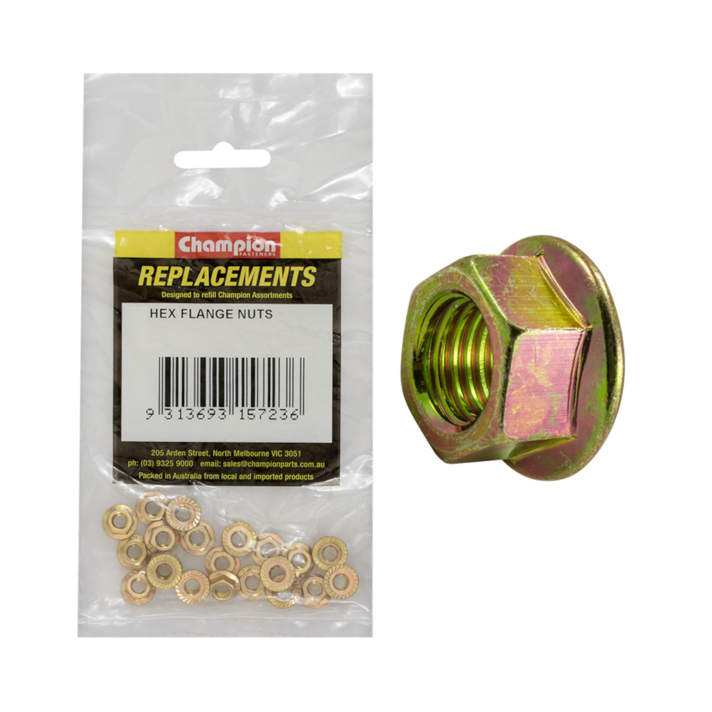 Hexagon Flange Nuts, Champion, Fine Pitch, Zinc Coated, M8 x 1.25mm - 20 Pack