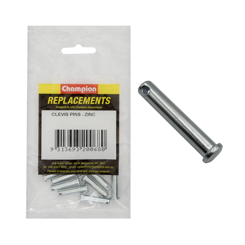Clevis Pins, Champion, Zinc Plated, 7/16″ x 1-1/2″ - 4 Pack