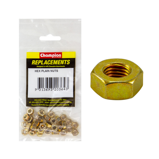 Nuts, Champion, Metric Fine, High Tensile, Hex, M3 x 0.5mm - 50 pack