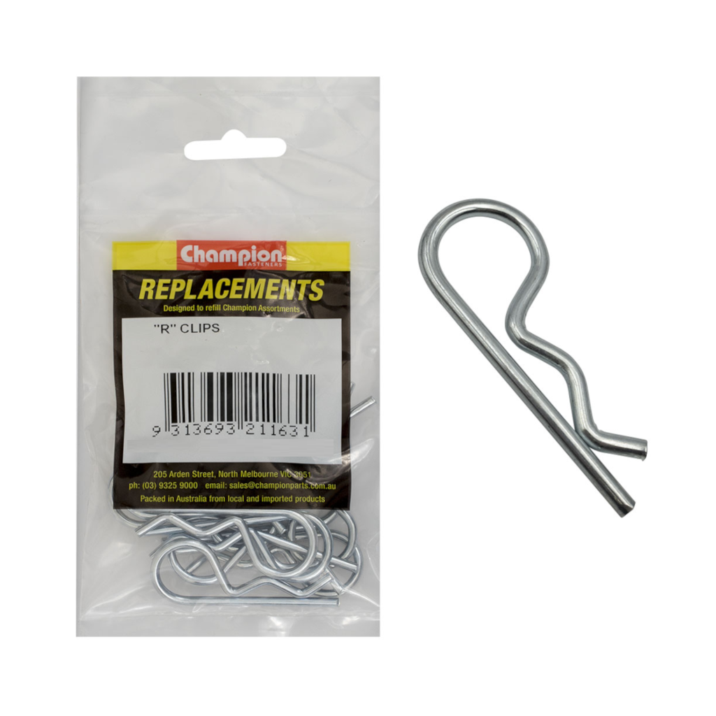 R Clips, Champion, Zinc Plated, Suits 7/16" to 3/4" Shaft - 10 Pack