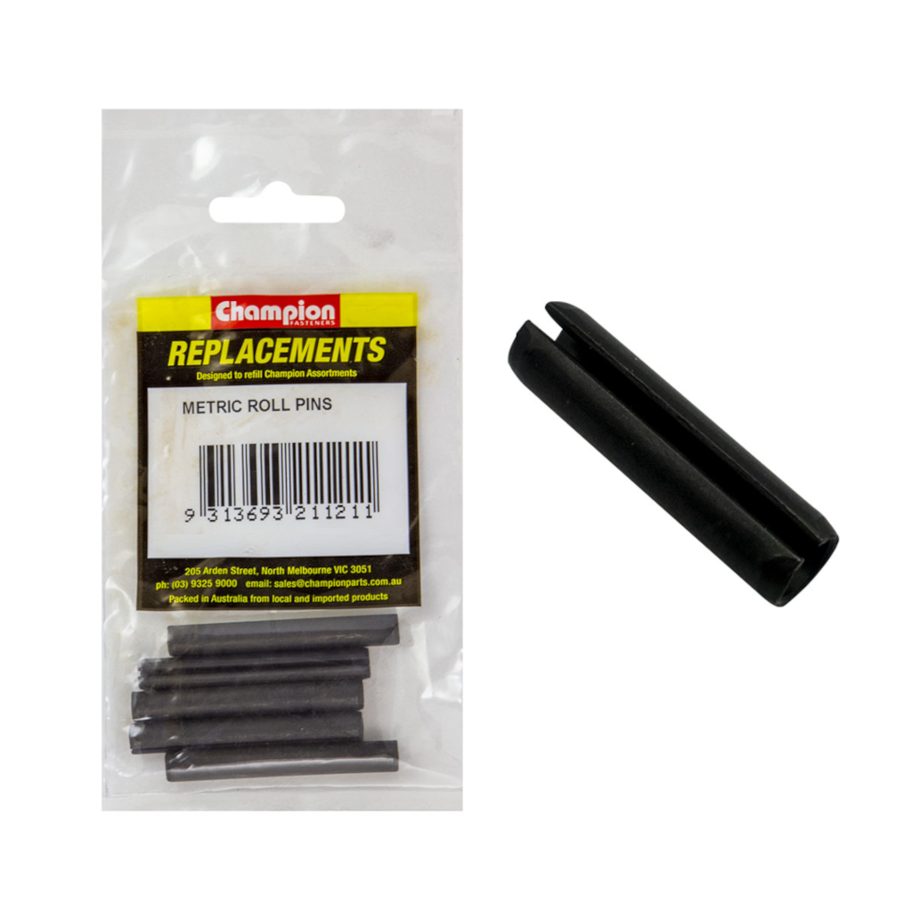 Roll Pins, Champion, Metric, High Carbon Spring Steel, Black Oxide, 5.0mm x 30.0mm - 5 Pack