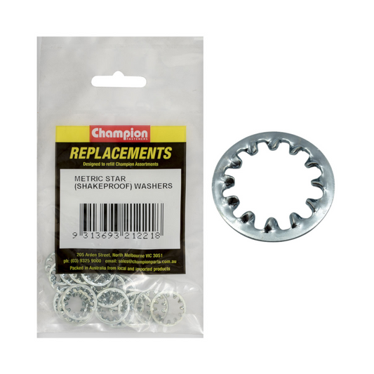 Star Washers, Champion, Internal, Shakeproof, Zinc Plated, 16.0mm - 20 Pack