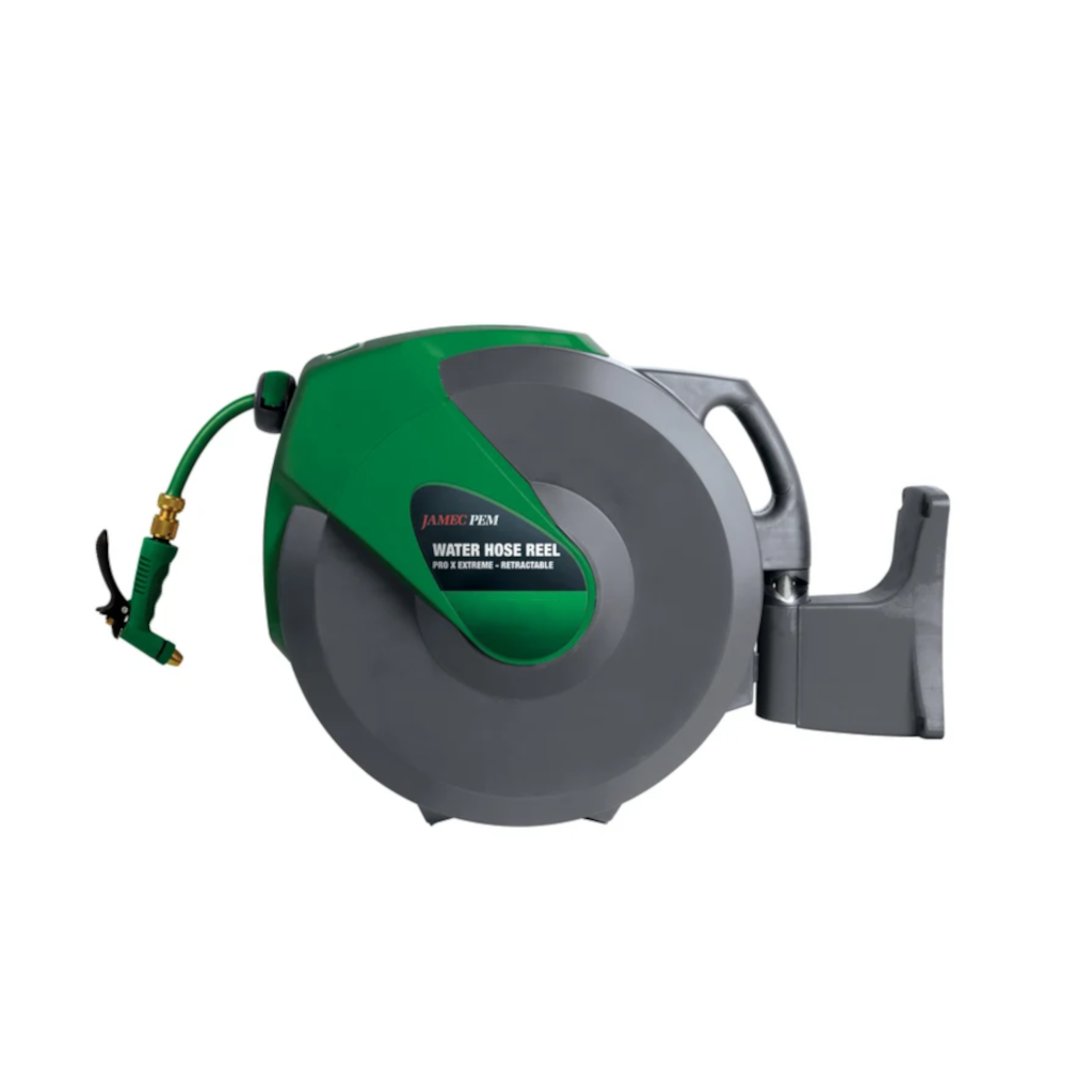 Water Hose Reel, Jamec, HD Retractable, Auto Lock/Rewind, Mounted, 12.0mm (1/2"), 30m - Each