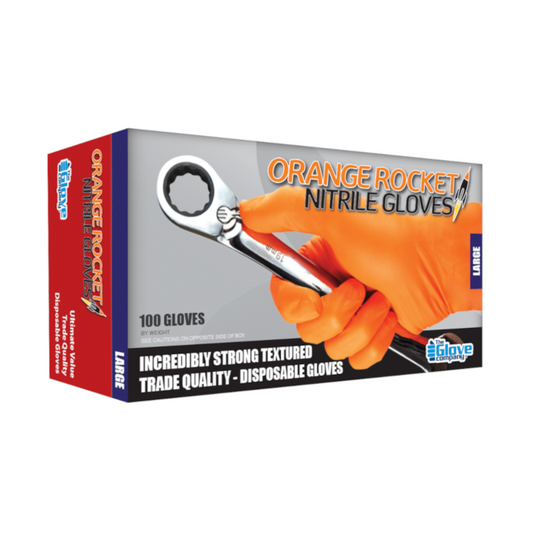Safety Gloves, Orange Rocket, Orange Nitrile, Medium - 100 Pack