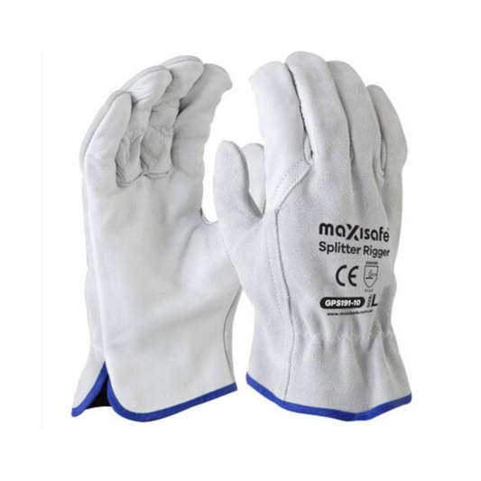 Safety Gloves, Rigger Split Back Leather, Beige, Small - Pair