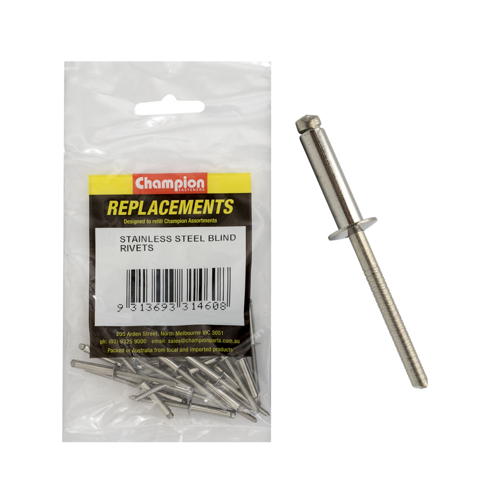 Rivets, Blind Stainless Steel, 4.8 x 18.0mm, 304/A2 - 20 Pack