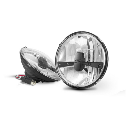 Driving Lamp, LED Autolamps, Headlamp Insert, 7" Round, High/Low/Front Position, H4 Plug, 12-24v - 2 Pack