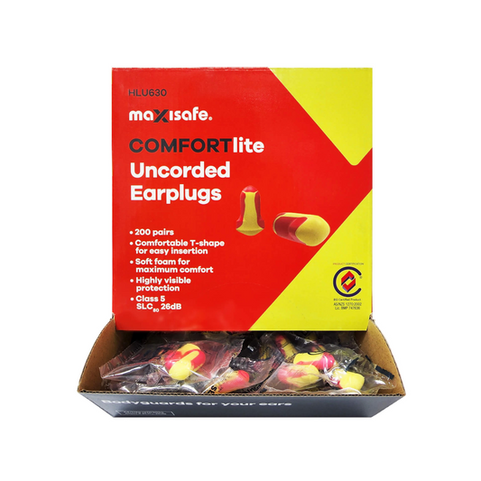 Earplugs, Maxisafe Comfortlite, T-Shaped, Uncorded, Class 5 - 200 Pairs (400 Each)