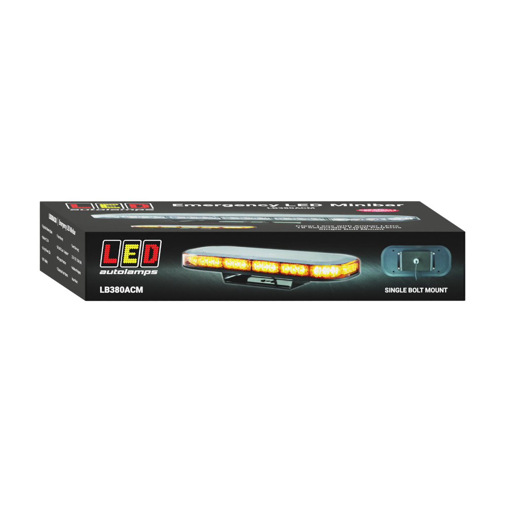 Emergency Light Bar, LED Autolamps, Minibar, Single Bolt Mount,  LED, Clear Lens, Amber, 12-24v - Each