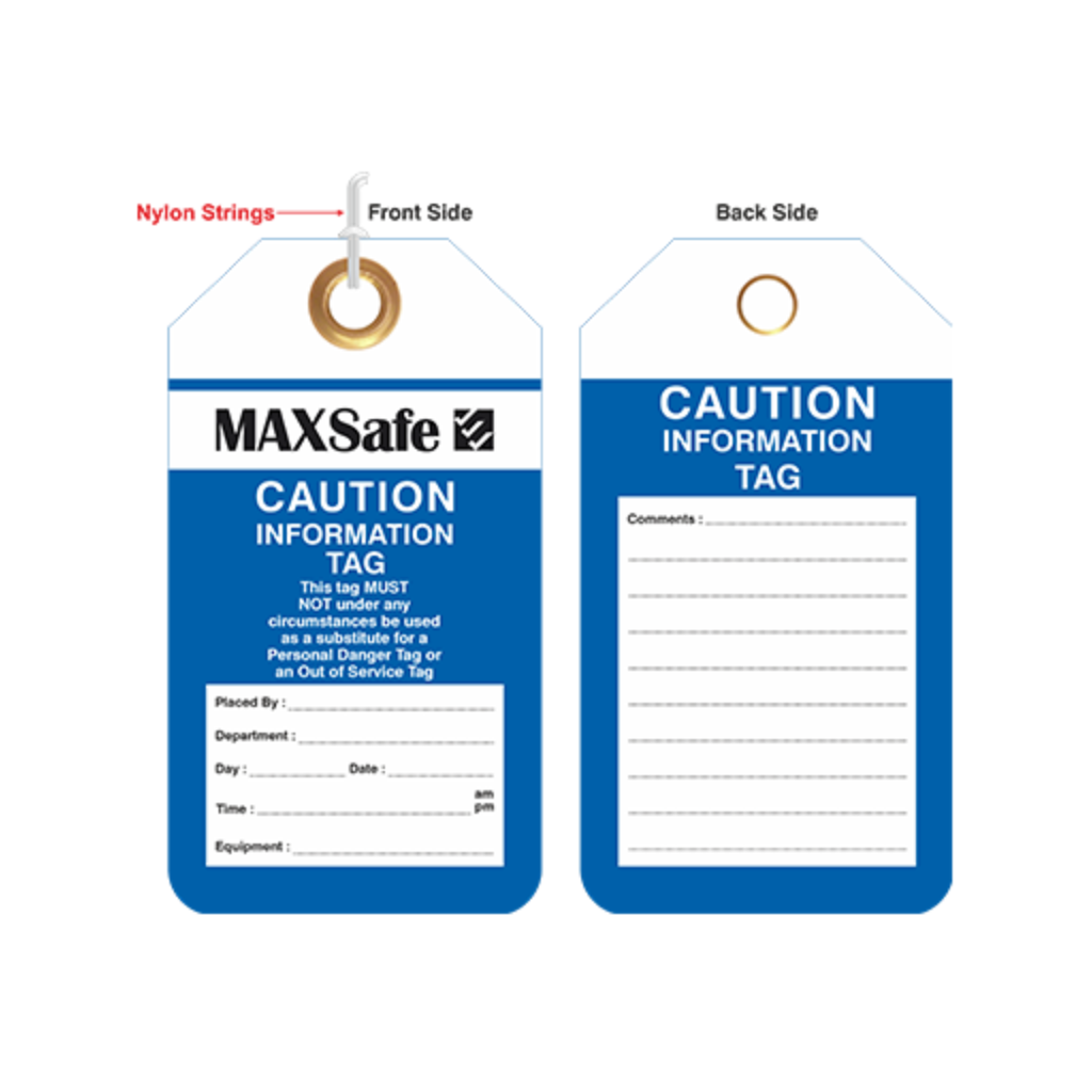 Lockout Tag, MAXSAFE, Tearproof, "Caution Information", Reversible, Blue/White - 100 Pack