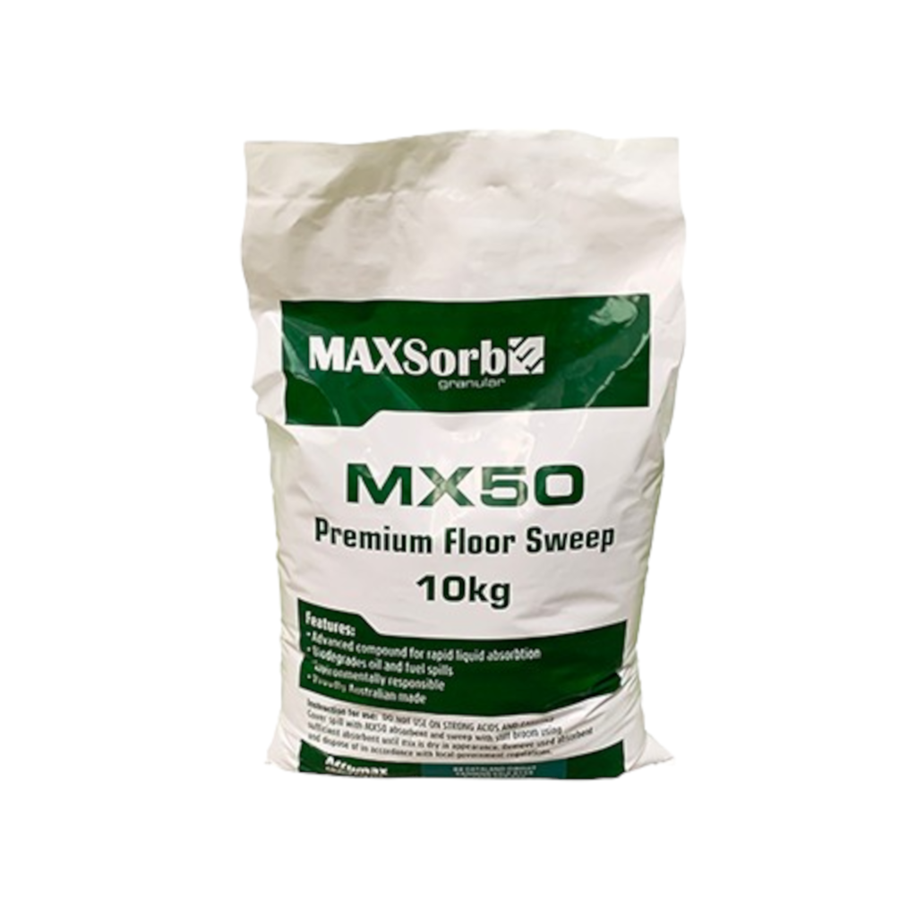 Absorbent Granules, MAXSORB, Premium Floor Sweep, Oil/Fuel/Chem, MX50, 10kg - Each