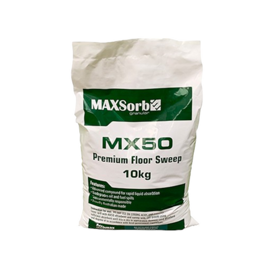 Absorbent Granules, MAXSORB, Premium Floor Sweep, Oil/Fuel/Chem, MX50, 10kg - Each