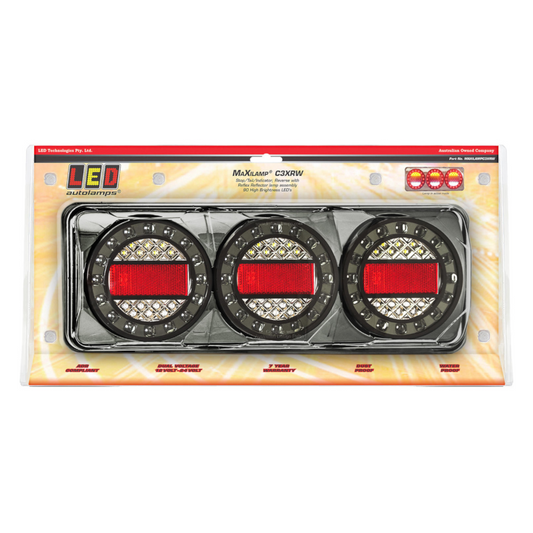 Combination Lamp, LED Autolamps, Maxilamp 3, Stop/Tail/Indicator/Reverse, 12-24v - Each