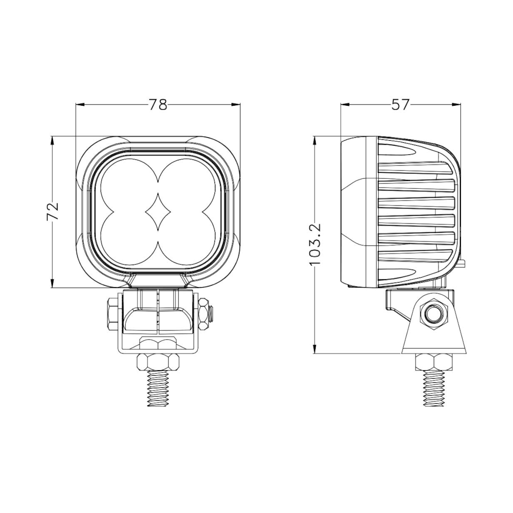 Work Lamp, Mad Goose, Square, Flood Beam, Deutsch, Connector, 9-32v, 40w - Each