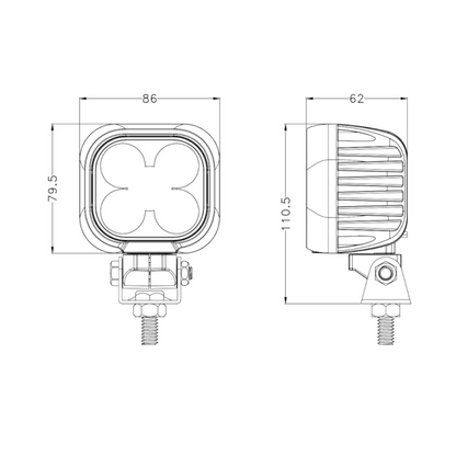 Work Lamp, Mad Goose, Square, Flood Beam, Deutsch, Connector, 9-32v, 50w - Each