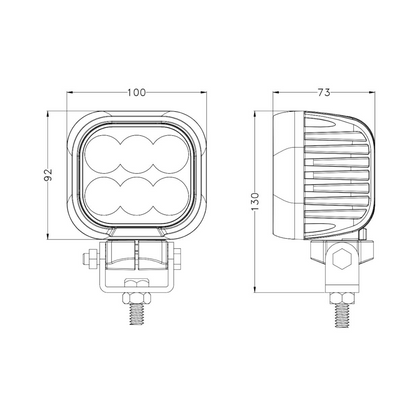 Work Lamp, Mad Goose, Square, Flood Beam, Deutsch, Connector, 9-32v, 5400lm, 60w - Each