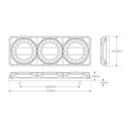 Combination Lamp, LED Autolamps, Maxilamp 3, Stop/Tail/Indicator/Reverse, 12-24v - Each