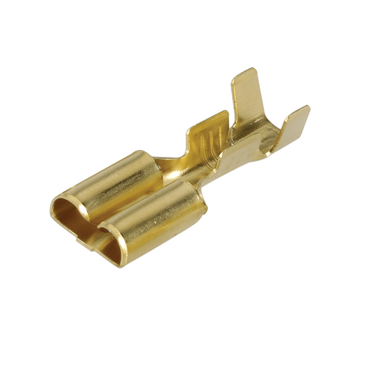 Crimp Terminal, Blade, Female, Uninsulated with Locking Tang, Brass, 6.3mm - 100 Pack