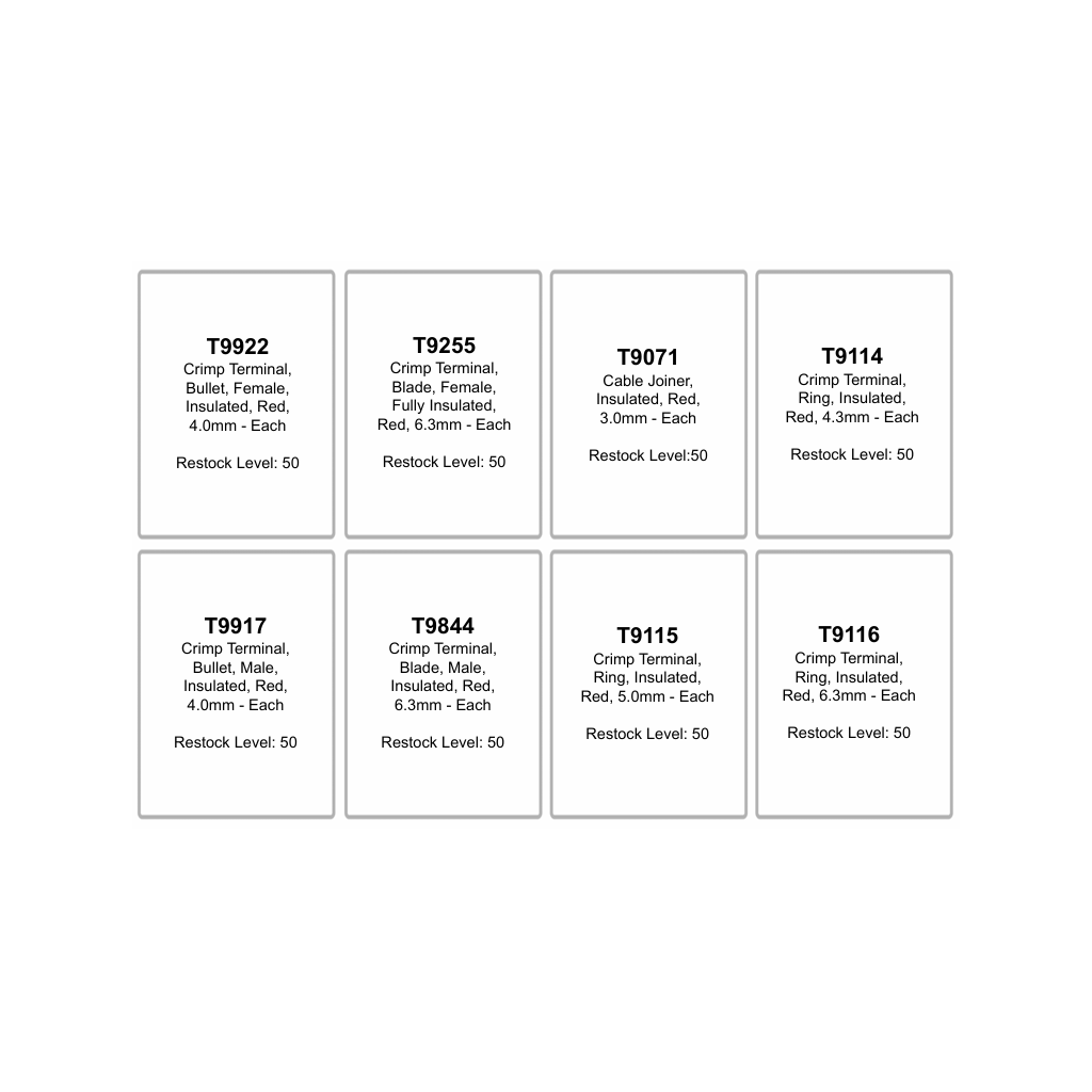 Crimp Terminal Assortment Kit, RPT, Ring/Bullet/Blade/Joiner, Red, Assorted Sizes - 400 Piece