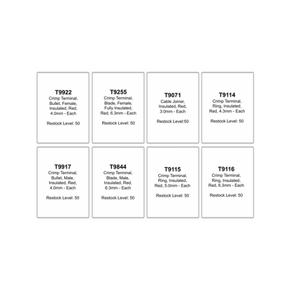 Crimp Terminal Assortment Kit, RPT, Ring/Bullet/Blade/Joiner, Red, Assorted Sizes - 400 Piece