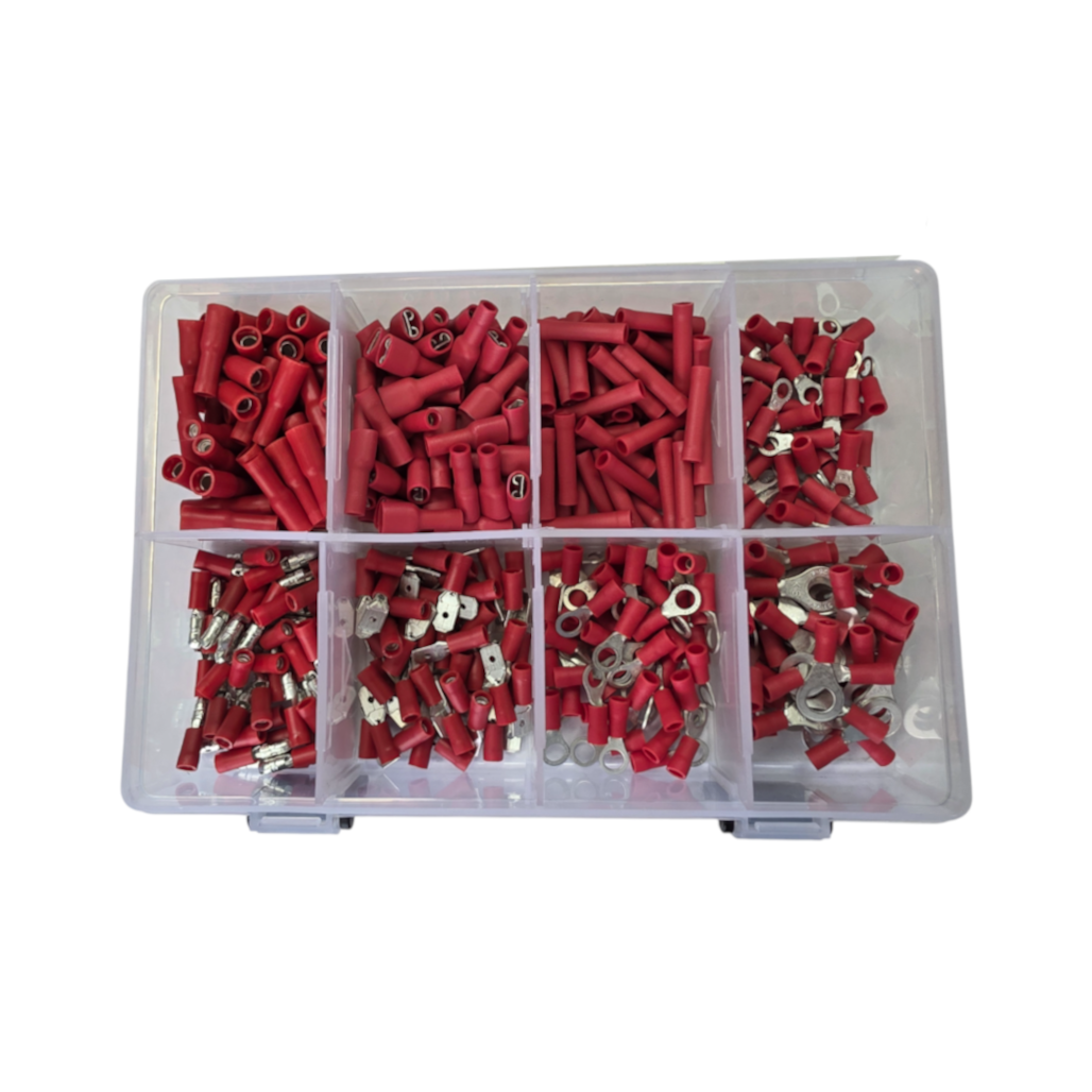 Crimp Terminal Assortment Kit, RPT, Ring/Bullet/Blade/Joiner, Red, Assorted Sizes - 400 Piece