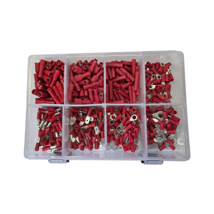 Crimp Terminal Assortment Kit, RPT, Ring/Bullet/Blade/Joiner, Red, Assorted Sizes - 400 Piece