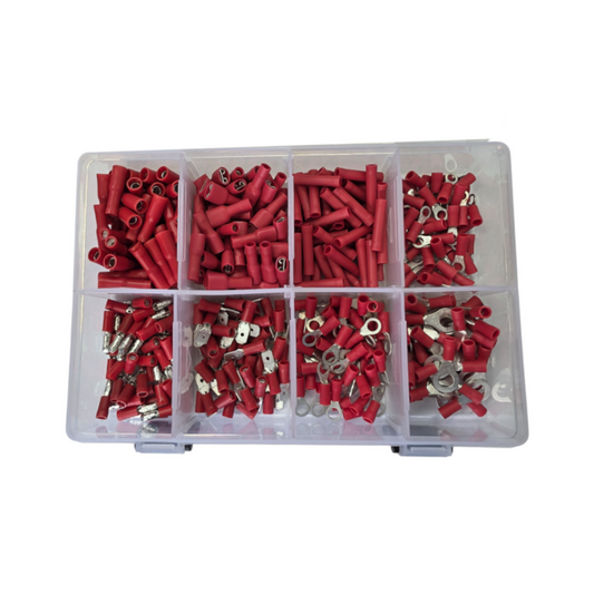Crimp Terminal Assortment Kit, RPT, Ring/Bullet/Blade/Joiner, Red, Assorted Sizes - 400 Piece