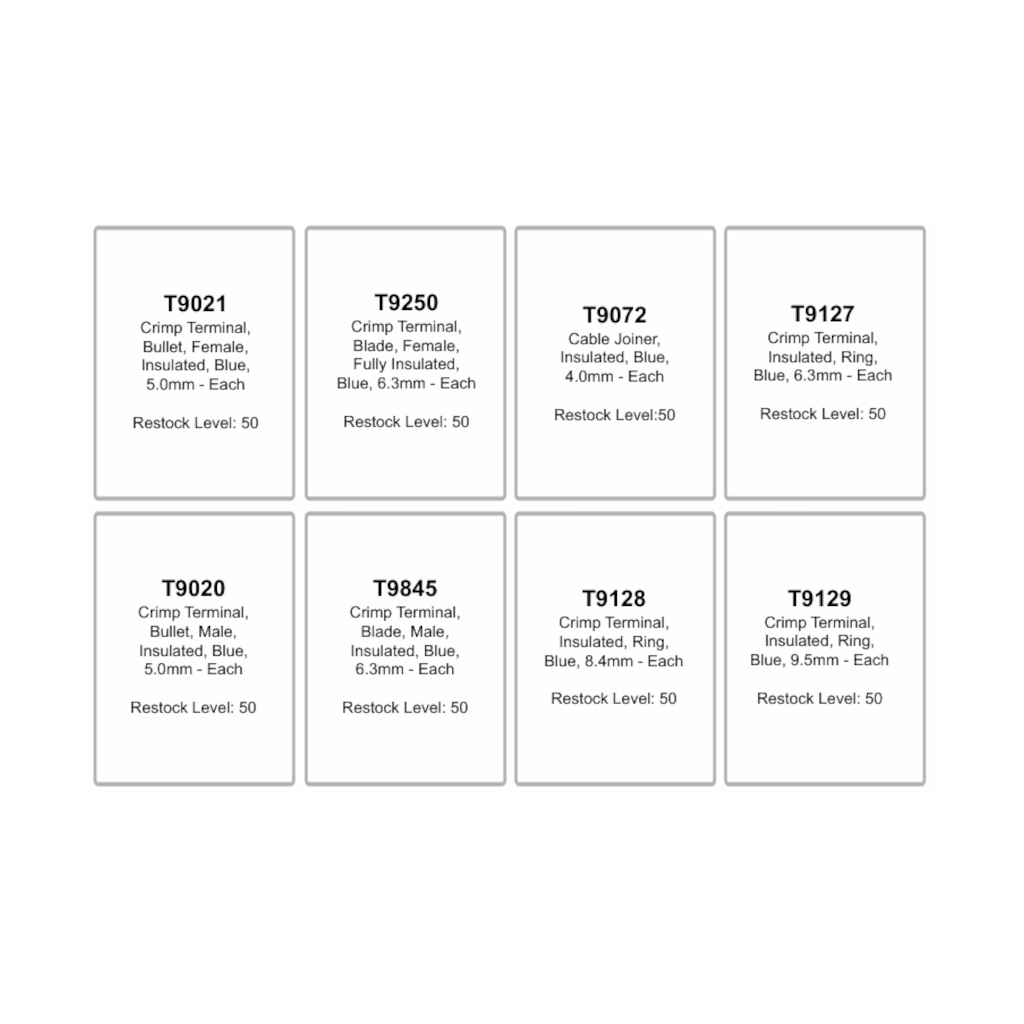 Crimp Terminal Assortment Kit, RPT, Ring/Bullet/Blade/Joiner, Blue, Assorted Sizes - 400 Piece