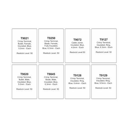 Crimp Terminal Assortment Kit, RPT, Ring/Bullet/Blade/Joiner, Blue, Assorted Sizes - 400 Piece