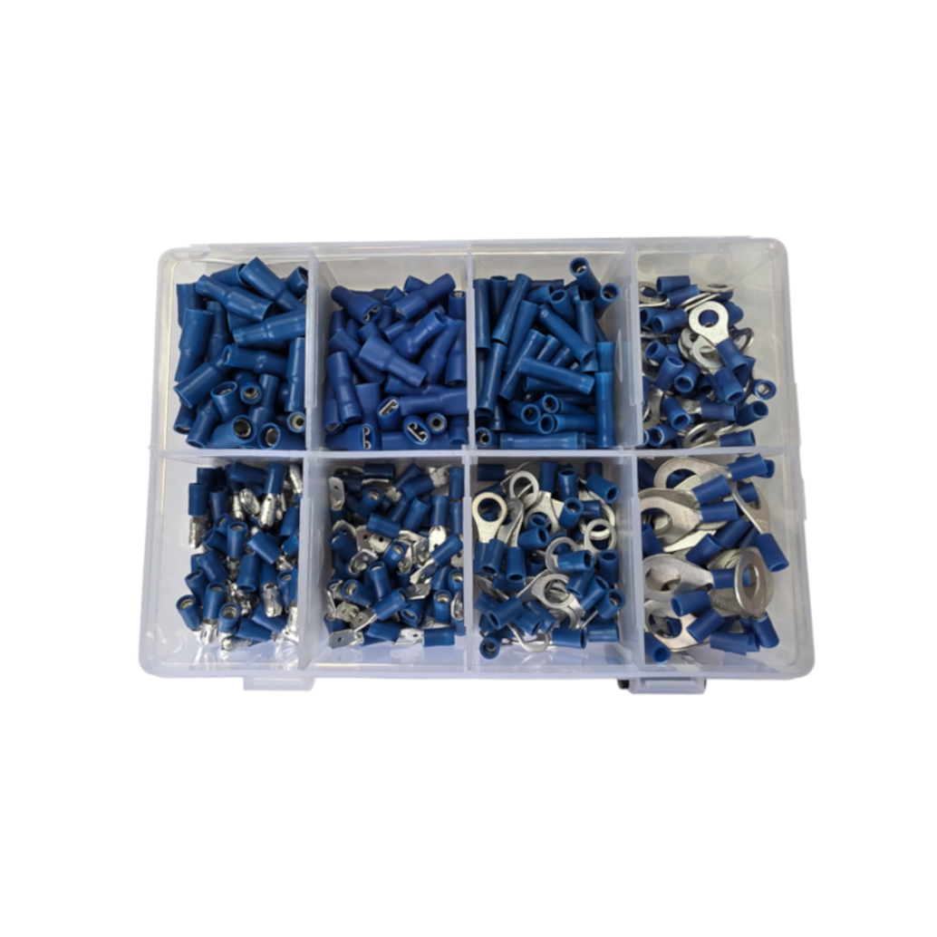 Crimp Terminal Assortment Kit, RPT, Ring/Bullet/Blade/Joiner, Blue, Assorted Sizes - 400 Piece