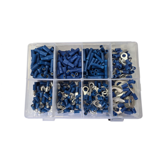 Crimp Terminal Assortment Kit, RPT, Ring/Bullet/Blade/Joiner, Blue, Assorted Sizes - 400 Piece