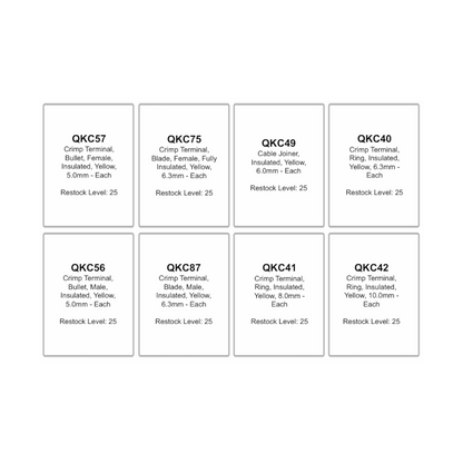 Crimp Terminal Assortment Kit, RPT, Ring/Bullet/Blade/Joiner, Yellow, Assorted Sizes - 200 Piece