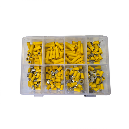 Crimp Terminal Assortment Kit, RPT, Ring/Bullet/Blade/Joiner, Yellow, Assorted Sizes - 200 Piece