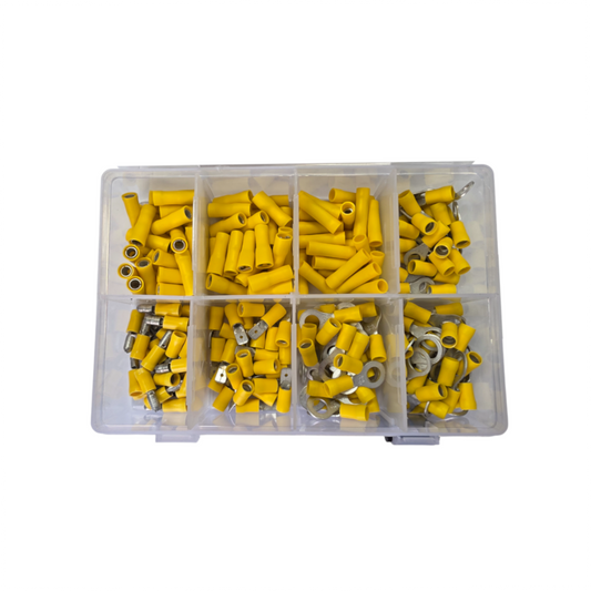 Crimp Terminal Assortment Kit, RPT, Ring/Bullet/Blade/Joiner, Yellow, Assorted Sizes - 200 Piece